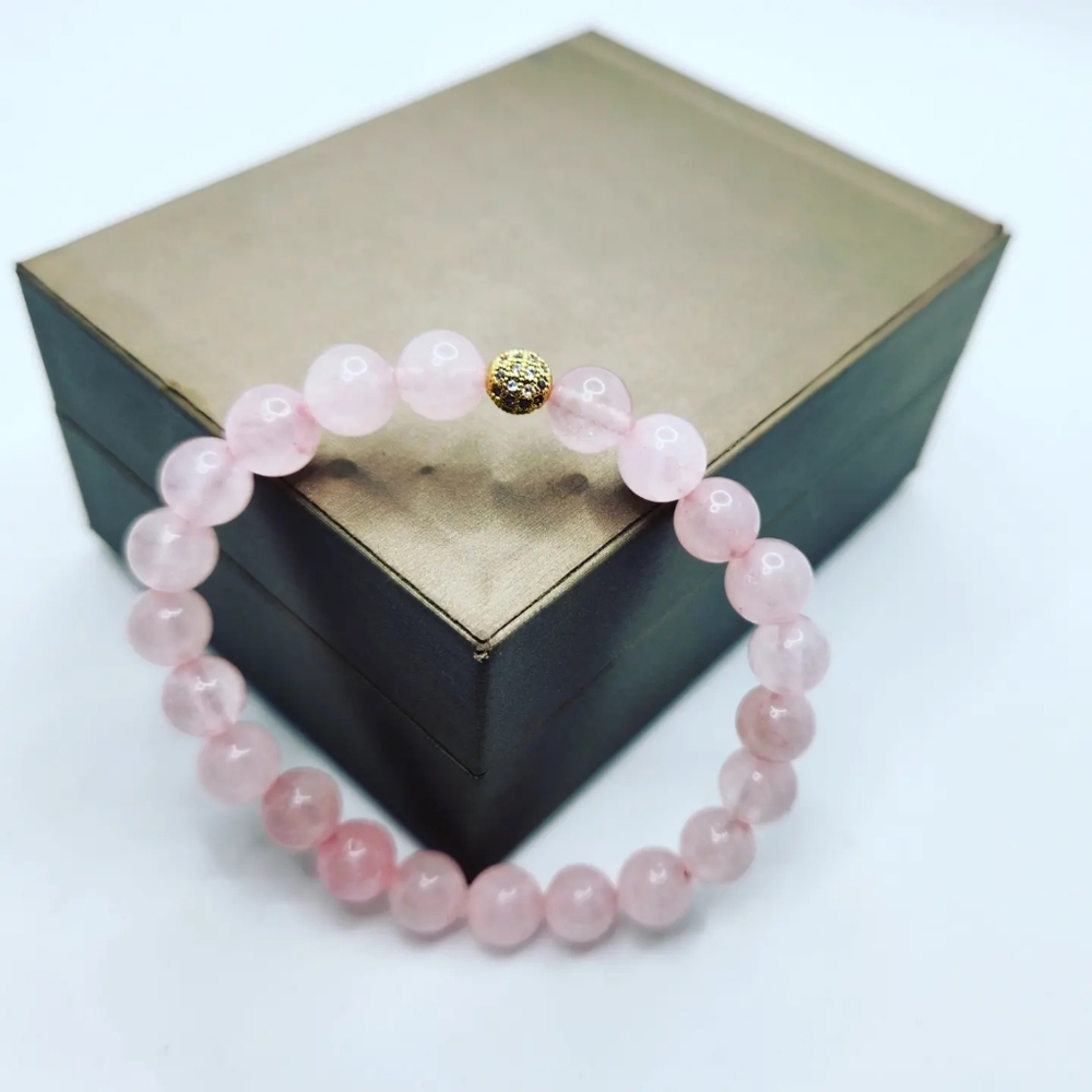 Rose Quartz Zirconia charm bracelet 8 mm